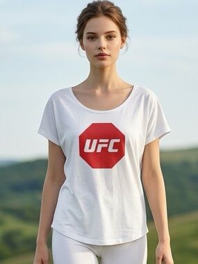 NWT UFC Women’s White Short Sleeve UFC Graphic Tee Shirt Scoop Neck - Size Large
